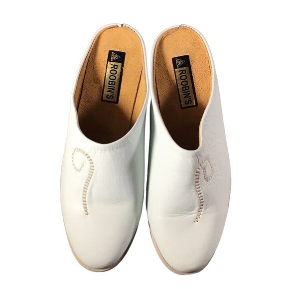 Roobin Leather Shoes 42 Round Toe Mint Green Embroidery Moroccan Slippers Loafer - Picture 1 of 8